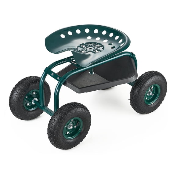 VEVOR Chariot de Jardin Extérieur à Roulettes avec Siège Pivotant, Roues Tout-Terrain, Plateau à Outils 300 Lb