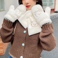thumbnail image 4 of 2Pcs/Set Embroidery Bear Pattern Hanging Rope Thickened Scarf Gloves Set Women Winter Solid Color Plush Scarf Mittens Costume Accessories, 4 of 10