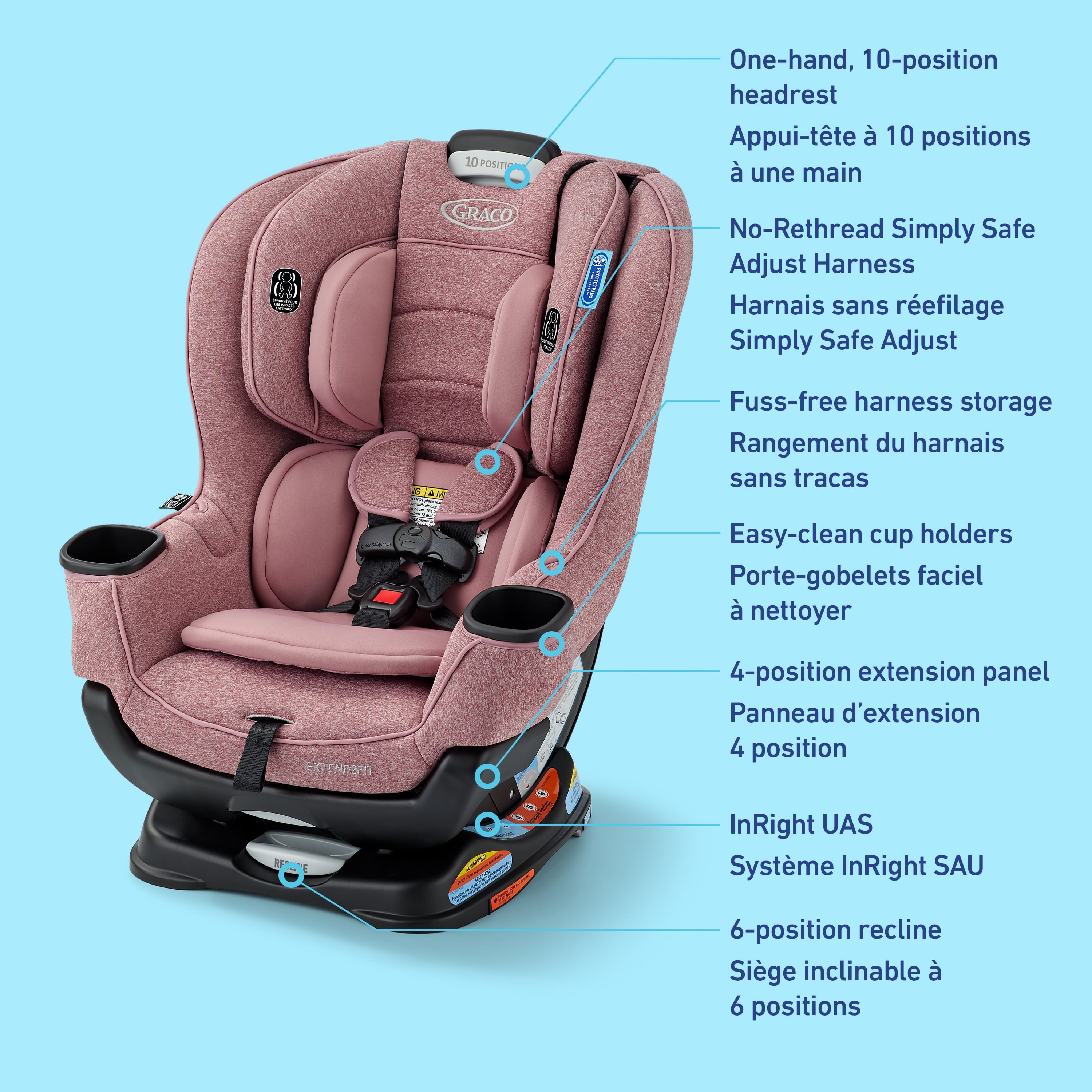 Graco Extend2Fit Siège d'Auto Convertible, Siège d'Auto pour Bébé 2-en-1 Orienté vers l'Avant & vers l'Arrière, 1.8-30 kg (4-65 lb), Talia