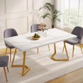 thumbnail image 2 of Tribesigns Modern Dining Table, 55 inches Dinner Table for 4 People, White Faux Marble Small Kitchen Table with Gold Metal Legs, 2 of 6