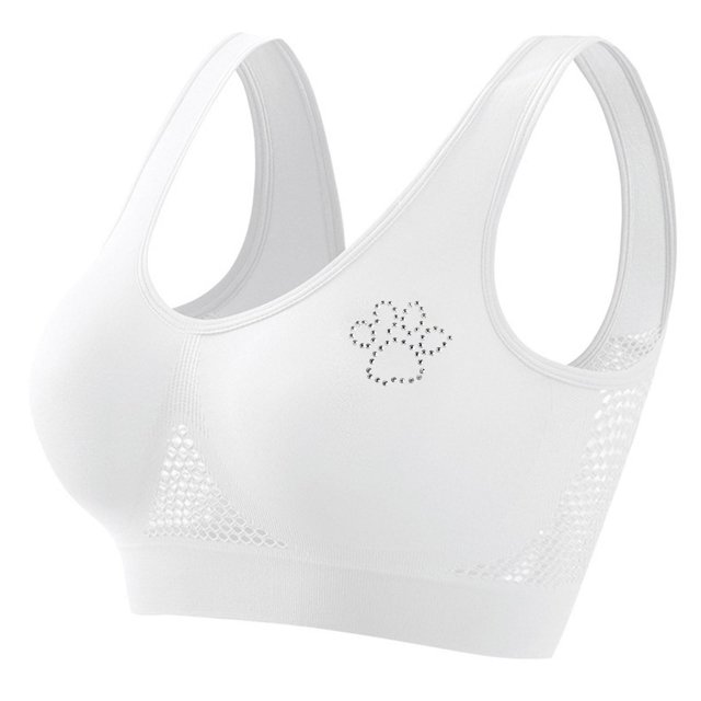 Women's Rhinestone Sports Bra - Hollow Back Design w/ Wide Strap Support | Anti-Sagging Wireless Bra for Workouts & Mature Figures
