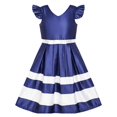 thumbnail image 1 of Robe Fille Bleu Marine Col en V Ruban Contraste de Couleur 7 Ans, 1 of 6