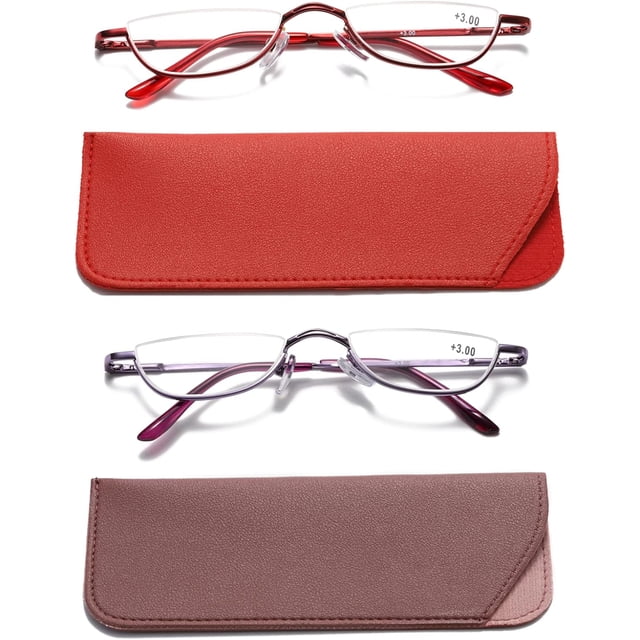 Viseng Lunettes de Lecture Demi-Monture pour Femmes Hommes Lecteurs de Lentilles Demi-Lune Minces Métal Monture Semi-Cerclée