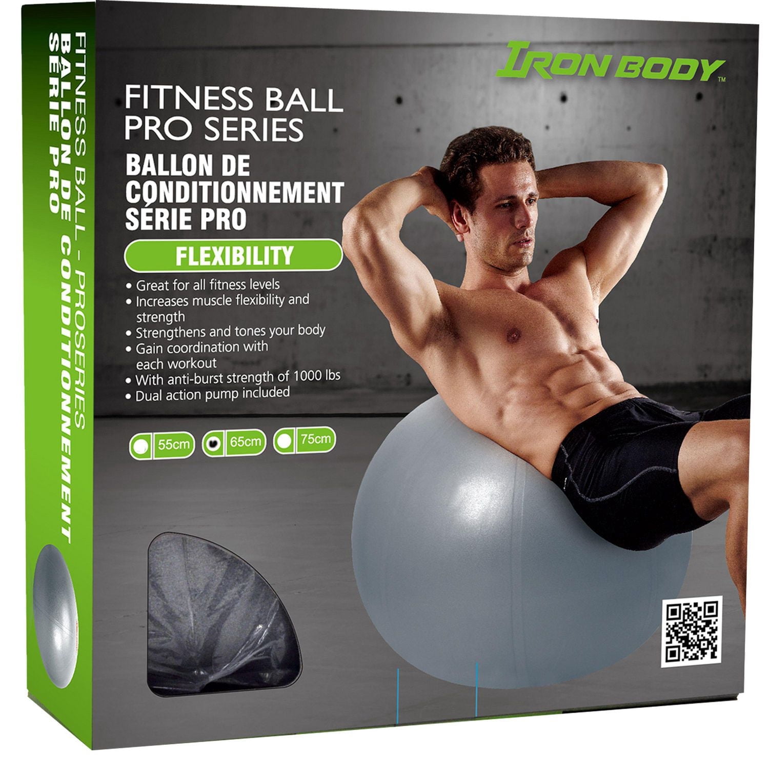 IBF Iron Body Fitness Ballon d’Exercice Série Pro avec Pompe, Ballon de Stabilité Anti-Éclatement