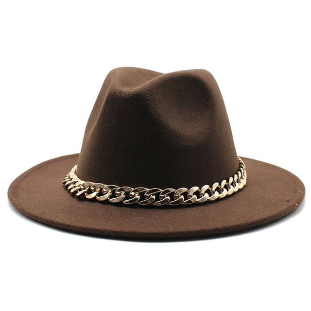 Hat Big Chain Wide Brim Autumn Winter Sun Protection All Match Felt Cap for Daily Wear