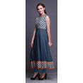 thumbnail image 3 of Bimba Robe Anarkali à Col Mandarin pour Femmes, Imprimé Damassé Bleu Marine Foncé, Kurta Ethnique Indienne X-Small, 3 of 6