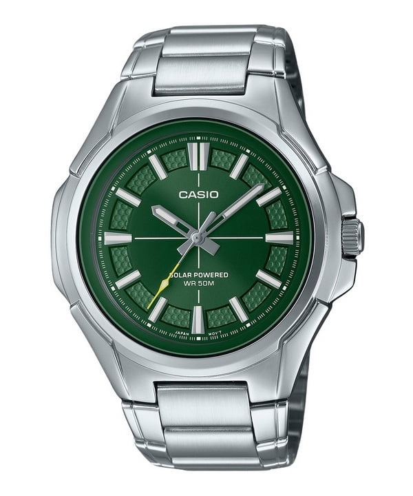 Casio Standard Montre pour Homme Analogique en Acier Inoxydable, Cadran Vert, Solaire MTP-RS100D-3AV
