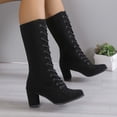 thumbnail image 4 of LSLJS Chaussures Rétro pour Femmes Décontractées à Talons Bas Épais Grande Taille Mi-Mollet à Lacets, 4 of 8