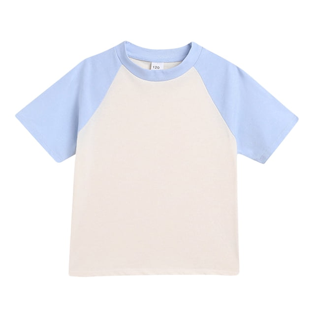 LLYWEY Girls T-Shirt de Baseball pour Filles, Chandail Raglan pour Enfants, T-Shirt Décontracté à Col Rond et Manches Courtes pour Enfant, T-Shirts Doux pour Tout-Petits pour Adolescentes de 3 à 14 Ans, Tunique à Enfiler Bleu 6 T