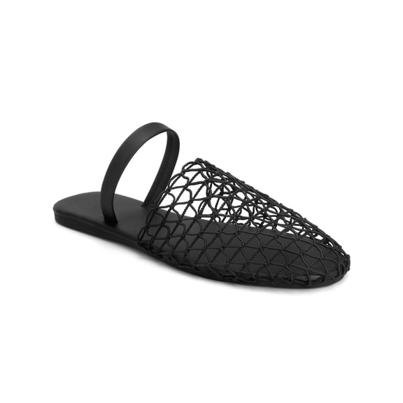 BLISSFUL STEP Sandales Plates à Enfiler pour Femmes en Maille à Bout Rond Noires 8