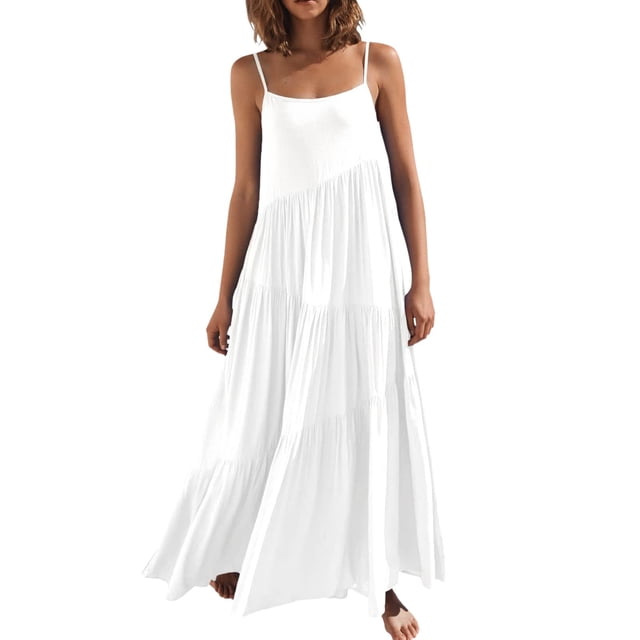 XZNGL Robe d'Été Décontractée Ample pour Femmes à Bretelles, Longue Maxi de Plage, Robes d'Été pour Femmes