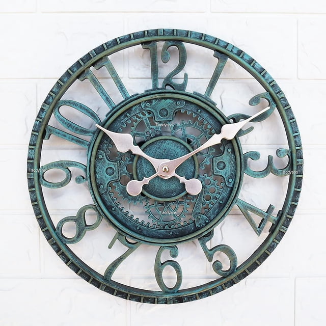 Outdoor Wall Clock, 30cm Waterproof Garden Clock, Retro Decor Clocks For Home Kitchen Living Room - Not Silent (turquoise)
