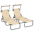 thumbnail image 1 of Outsunny 2 Piece Folding Chaise Lounges with Adjustable Backrest, Tan, 1 of 10