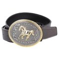 thumbnail image 1 of Engarved Boucle Cheval de Course Western Cowboy Ceinture de Taille en Cuir Pu Café, 1 of 8