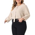 thumbnail image 4 of GRACE & GRANDEUR Women's Plus Size Round Neck Tie Front Ruffle Chiffon Work Blouses 1X Apricot, 4 of 6