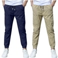 thumbnail image 3 of Hurxie Deals 2Pc Boys Cargo Pants Cotton Linen Drawstring Sweatpants Light Blue,11 Year, 3 of 8