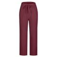 thumbnail image 5 of Yuyuzo Womens Cotton Linen Pants Drawstring High Waisted Lounge Pants Straight Leg Cropped Trousers, 5 of 5