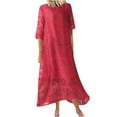 thumbnail image 1 of RKSTN Women's Summer Dress Casual Solid Color Midi Sleeve Splicing Mesh Flowy Midi Dress, 1 of 6