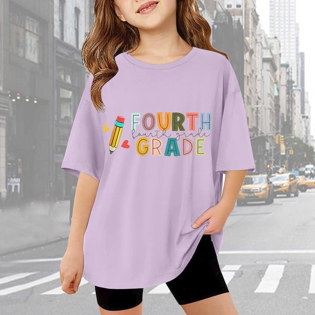 UANWENN T-Shirt Décontracté à Manches Courtes pour Filles Col Rond Imprimé Graphique Coupe Ample Tee pour Usage Quotidien École Activités Extérieures Printemps Été Automne Vêtements Petite Fille 4t T-Shirt pour Filles Jeunesse Filles Athlétique