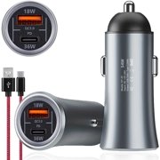 USB C Car Charger 54W Fast Car Charger PD 36W&QC3.0 Dual Port Car Charger Adapter, Super Mini All Metal Car Cigarette Lighter Adapter