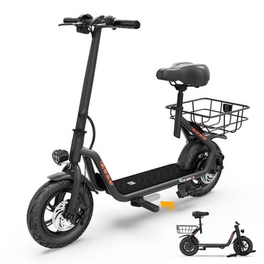 5TH WHEEL W26B Trottinette Électrique 450W pour Adultes avec Siège et Panier de Transport, 36V Autonomie de 20 Miles et 20 Mph, Trottinette Électrique Pliable de 12” pour les Déplacements