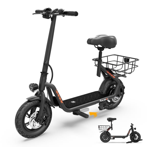 5TH WHEEL W26B Trottinette Électrique 450W pour Adultes avec Siège et Panier de Transport, 36V Autonomie de 20 Miles et 20 Mph, Trottinette Électrique Pliable de 12” pour les Déplacements