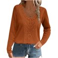 thumbnail image 1 of Hauts pour Femmes en Liquidation Tuniques en Tricot pour Femmes Printemps Chandails à Manches Longues Blouse à Col Rond en Dentelle Crochet Tenue Décontractée Mode 2025 T-Shirts pour Femmes Nouveau Orange m, 1 of 7