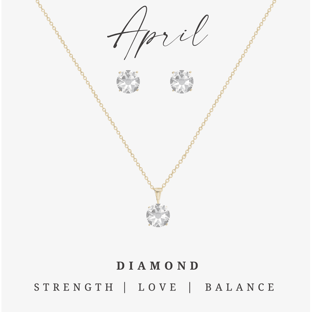 Goldtone April Diamond Birthstone CZ Earring & Necklace Set