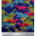 thumbnail image 1 of Soimoi Tissu en Georgette de Polyester Bleu, Imprimé Animal Girafe, Léopard et Cheval, Tissu au Mètre, 42 Pouces de Large, 1 of 3