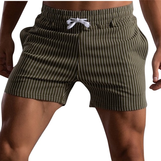 Mens Shorts Mens Stripe Printed Casual Drawstring Pockets Elastic Sports Shorts