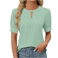 thumbnail image 1 of Besolor T-Shirts Tuniques Décontractés pour Femmes à Col Rond, Manches Courtes, Plissés, Blouses Basiques Amples Unies, Vêtements Mode 2024, 1 of 7