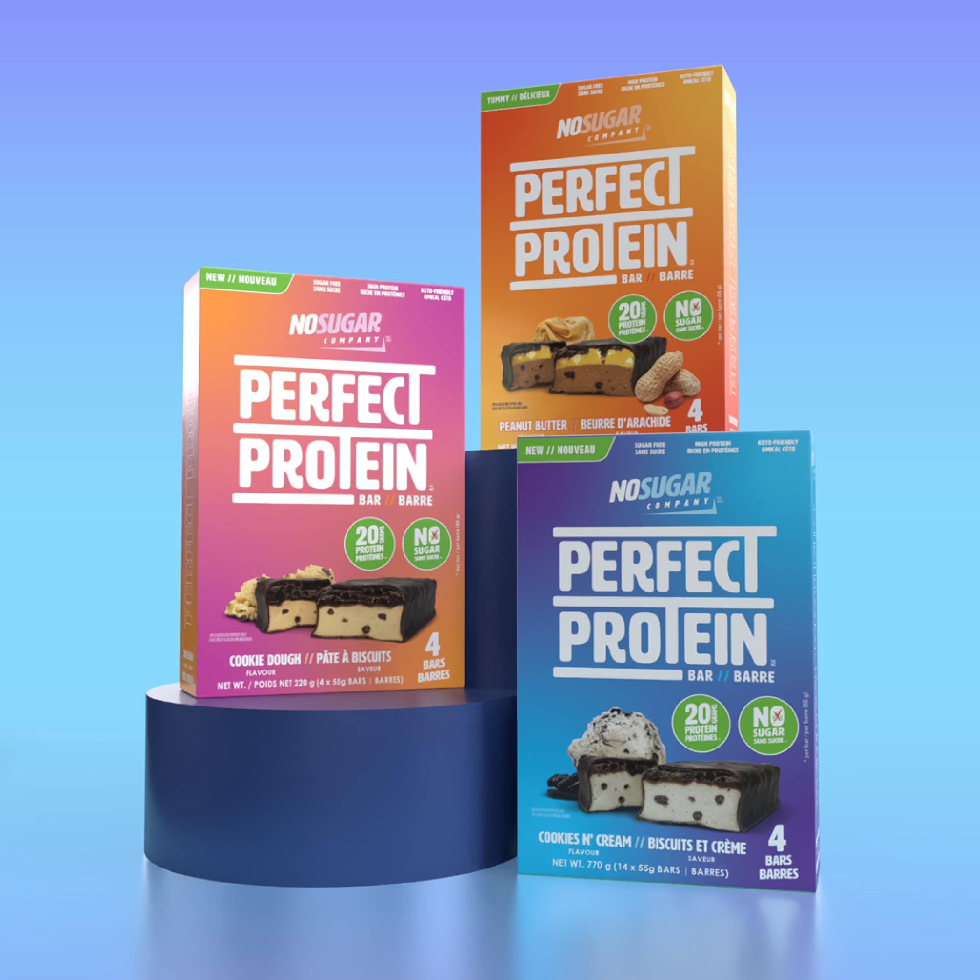 Sans Sucre, Perfect Protein Barres Collation Pâte à Biscuits, 55 g, 4 Barres