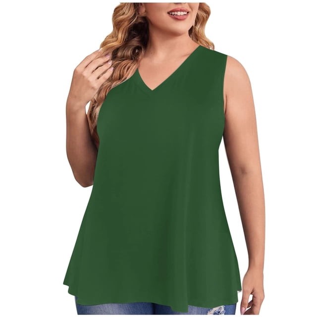 Birdeem Débardeur pour Femmes Mode Grande Taille Col en V T-Shirt Sans Manches Ample