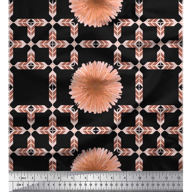 Soimoi Viscose Chiffon Fabric Artistic Flower & Arrow African Print Sewing Fabric Yard 42 Inch Wide
