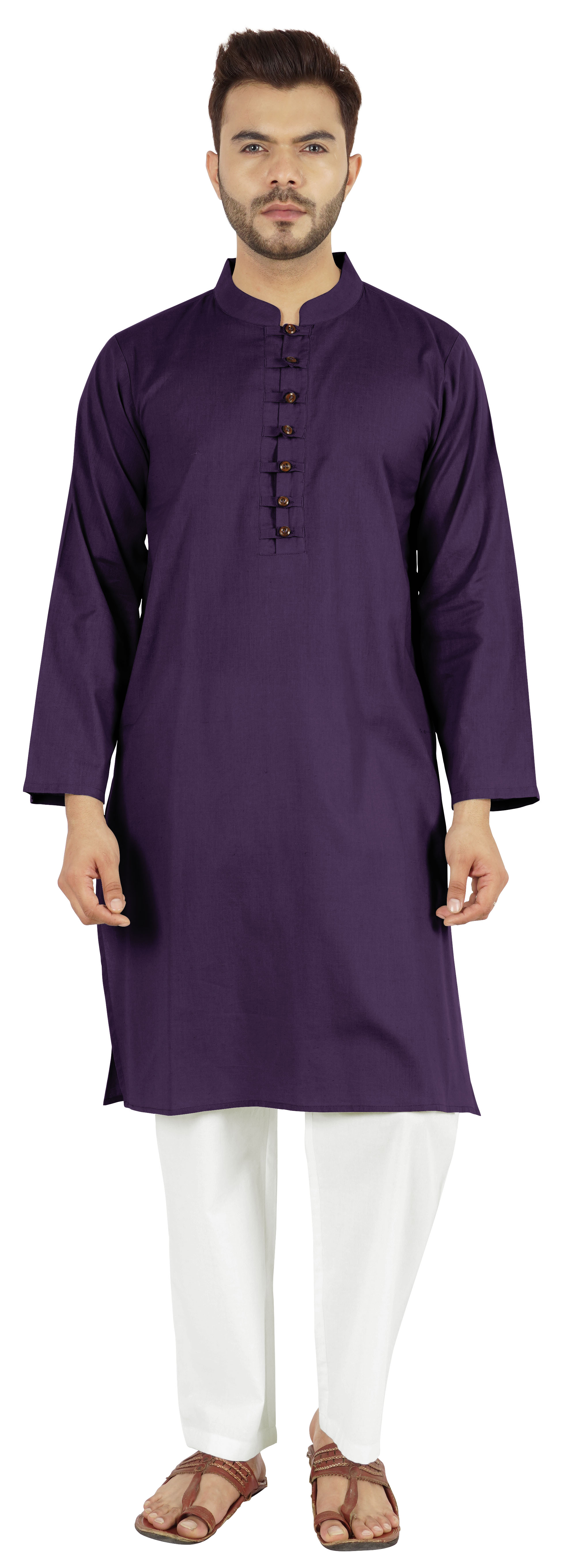 Atasi Indian Mens 2 Piece Kurta Pajama Set Henley NeckCasual Long Kurta
