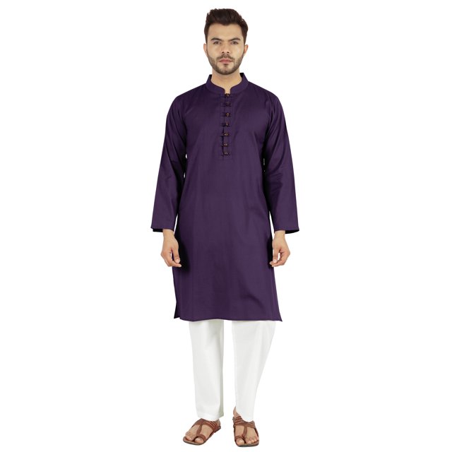 Atasi Ensemble Kurta Pyjama 2 Pcs pour Homme, Col Henley, Kurta Long Décontracté
