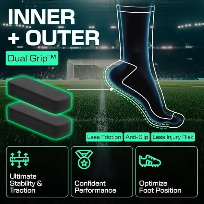 Chaussettes de Soccer LUX Anti-Dérapantes Mollet, Chaussettes avec Coussinets Antidérapants pour Football/Basketball/Hockey, Blanc Large, Lot de 2