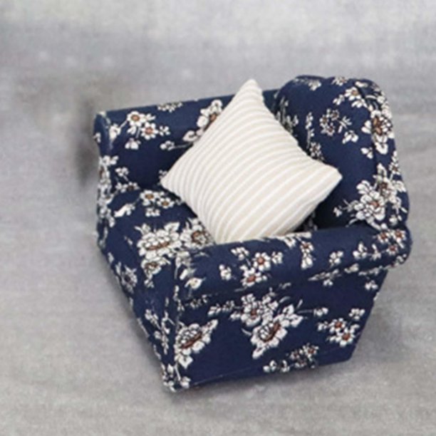 Canapé Miniature 1/12 – Bois Et Tissu – Pour Maison De Poupée – 8x6x8,5 Cm – Décoration Intérieure