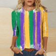 thumbnail image 2 of Penkiiy 2024 Blouse Mardi Gras Tops pour Femmes T-Shirt Quotidien Manches 3/4 Blouse Imprimé Masque Haut Carnaval Col Rond Chemise Décontractée TG Multicolore, 2 of 5