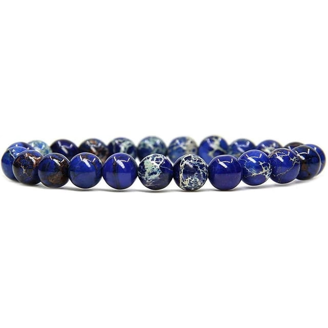 Royal Blue Sea Sediment Jasper Gemstone 8mm Round Beads Stretch Bracelet 7 Inch