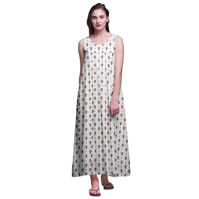 Bimba Robe de Nuit en Rayonne pour Femmes Maxi Imprimée Tenue de Sommeil Robe de Nuit-TP