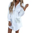 thumbnail image 1 of Fashion Women Plus Size Turn Down Collar Letter Print Buttons Mini Shirt Dress, 1 of 6