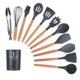 thumbnail image 1 of Kitchen Utensils Set 11Pcs Silicone Non Stick Barreled Cooking Utensils Set Silica Gel Utensil Wooden H andle Kitchenware Set, 1 of 7