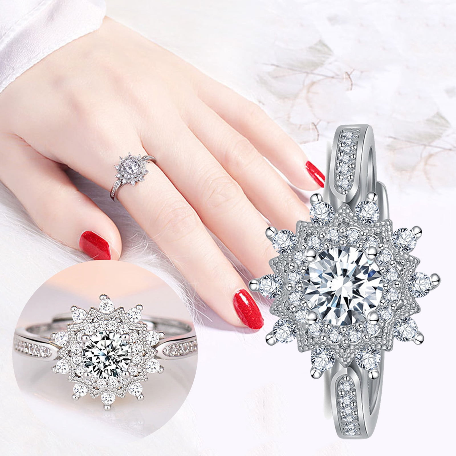 Dvkptbk 1Pc Ring Ring Sweet Open Copper Inlaid Zircon Finger Small Fresh Jewelry