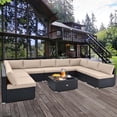 thumbnail image 3 of Costway 10 PCS Patio Rattan Furniture Set Outdoor Wicker Sofa Table Cushioned Seat Beige, 3 of 10
