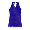 thumbnail image 3 of Ocealan Robe de Danse Latine Jazz pour Filles Enfants Costume de Danse Tango Rumba Samba Brillant Justaucorps à Franges Bleu 12, 3 of 5
