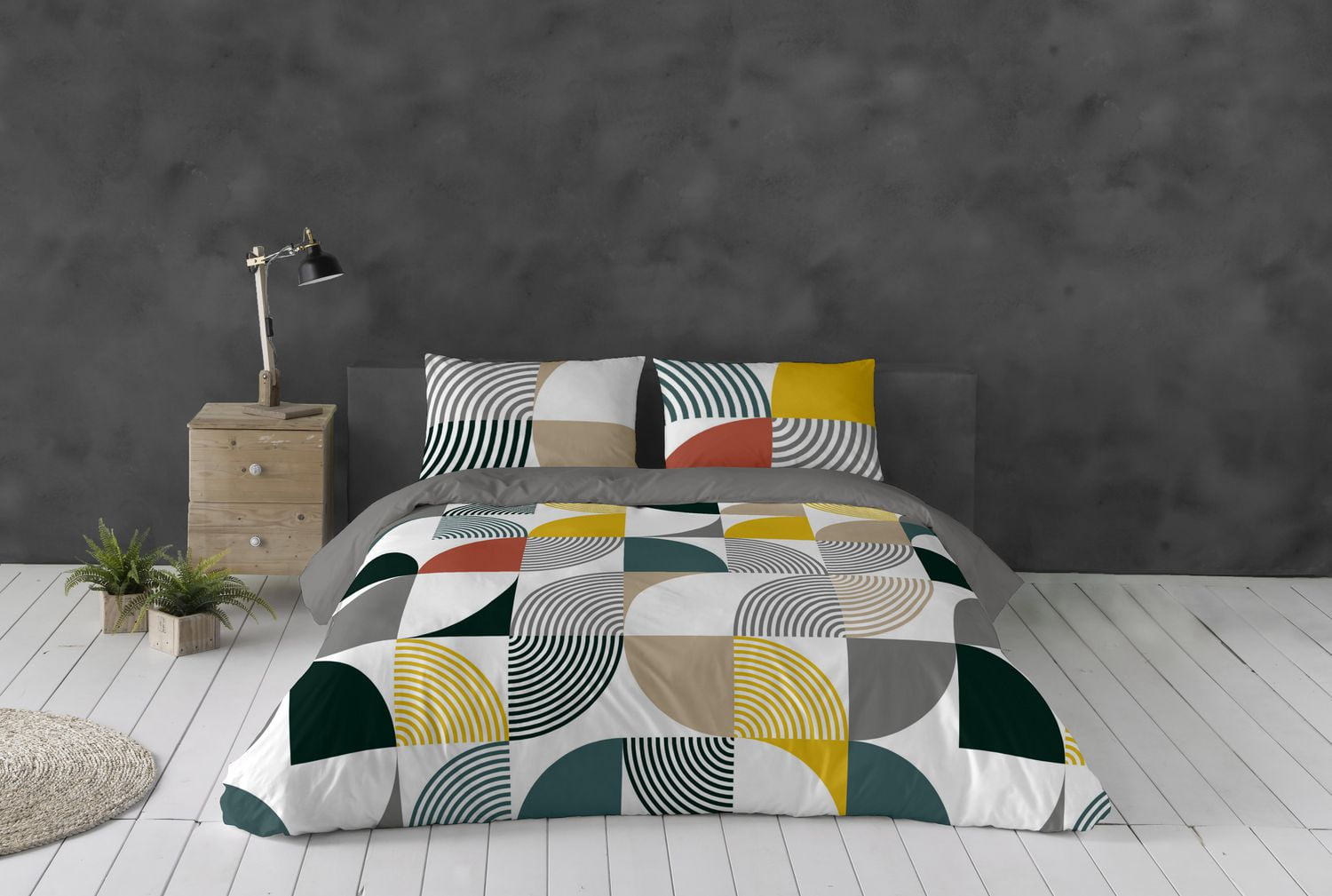 Ensemble de housse de couette 3 pièces Helsinki de Gouchee Home – Design géométrique moderne, réversible et 100 % coton