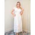 thumbnail image 2 of Women Renaissance Peasant Maiden Boho Inspired Cap Sleeve Lace Trim Maxi Dress, Cream, Medium, 2 of 5