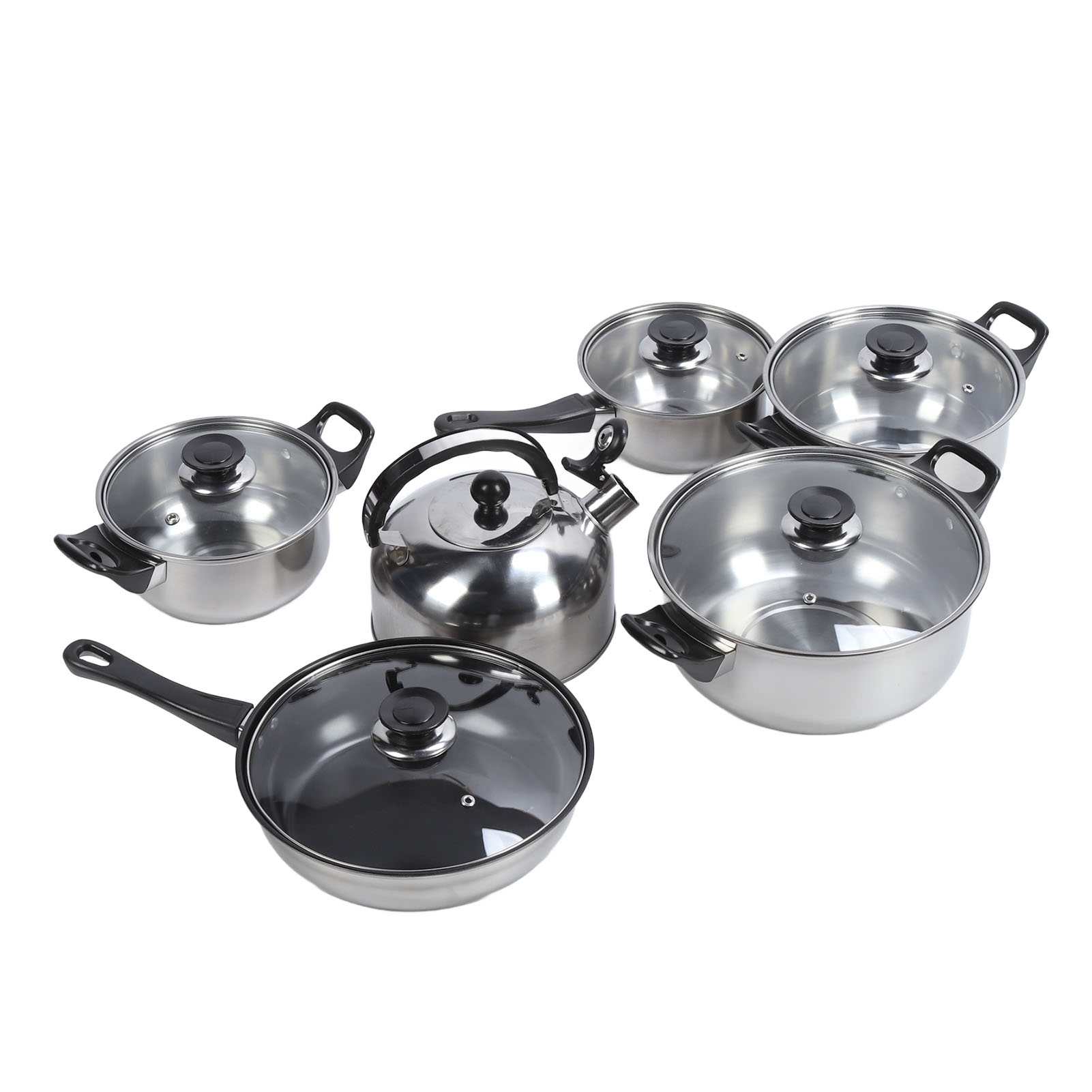 Cookware Set, Cookware Pots Sauce Saute Pans Set Easy To Clean Plastic Black Handle Multipurpose  for Home