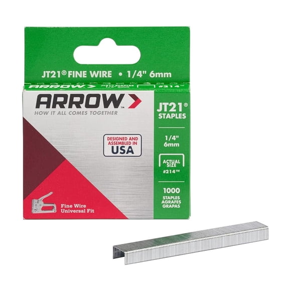 Arrow 214 JT21 Thin Wire Staples for Staple Guns and Staplers, 1/4-Inch Leg Length, 7/16-Inch Crown Width